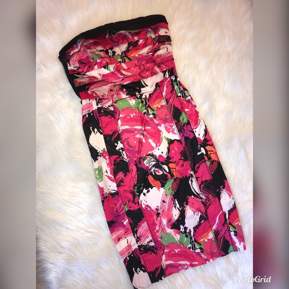 Pink Floral Strapless Dress